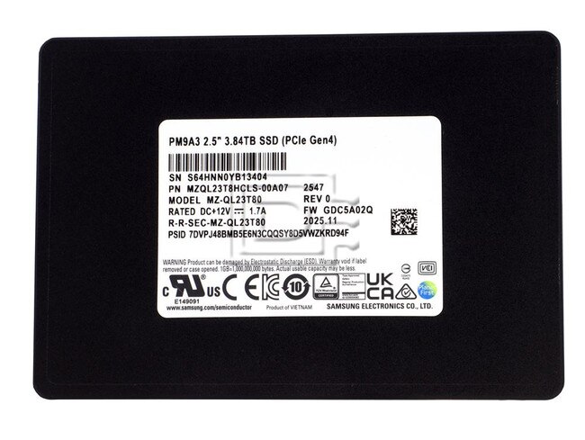 SAMSUNG MZ-QL23T80 MZQL23T8HCLS-00A07 MZQL23T8HCLS PM9A3 3.84TB NVMe U.2 2.5 PCIe 4.0 SSD Image 2 image