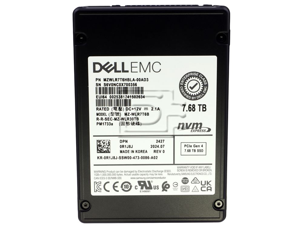 SAMSUNG MZWLR7T6HBLA-00AD3 R1J8J 0R1J8J MZ-WLR7T6B PCIe NVMe Solid State Drive Image 2 image