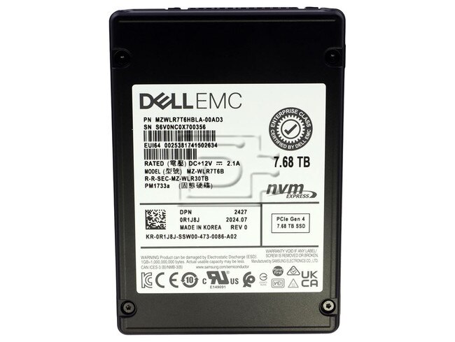 SAMSUNG MZWLR7T6HBLA-00AD3 R1J8J 0R1J8J MZ-WLR7T6B PCIe NVMe Solid State Drive Image 2 image