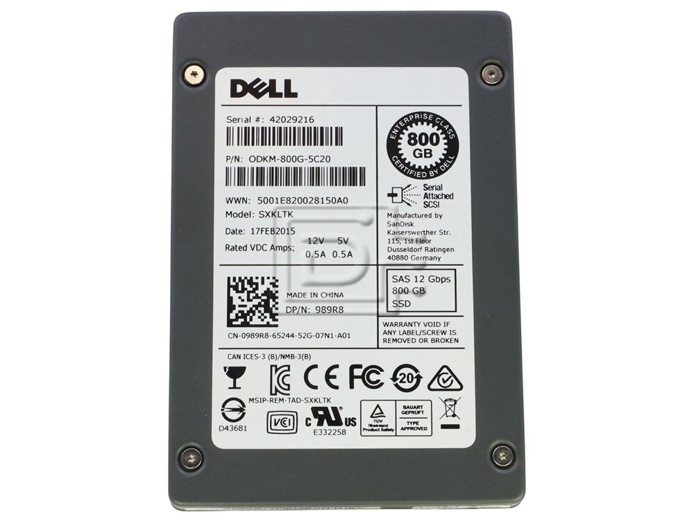 SANDISK ODKM-800G-5C20 989R8 0989R8 SAS MLC SFF Solid State Drive Image 1 image