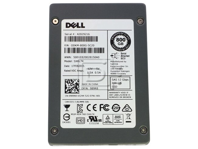 SANDISK ODKM-800G-5C20 989R8 0989R8 SAS MLC SFF Solid State Drive Image 1 image