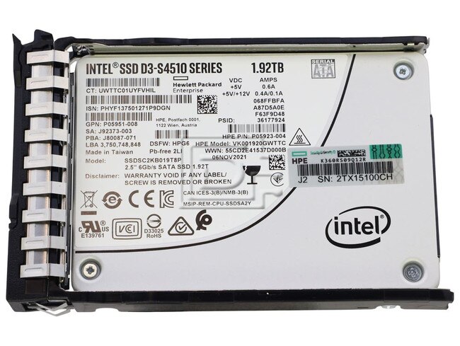 HEWLETT PACKARD P40543-B21 P40499-B21 P40543-H21 P44009-K21 P47320-K21 P47319-B21 P40543-B21 P18426-B21 816919-B21 P41524-001 VK001920GWTTC SSDSC2KB019T8P SATA Solid State Drive Image 1 image