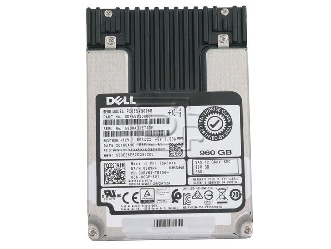 Dell 3rvn4 Toshiba Px05svq096b 960gb 2 5 12gbps Sas Mlc Mixed Use Sed Fips Solid State Drive