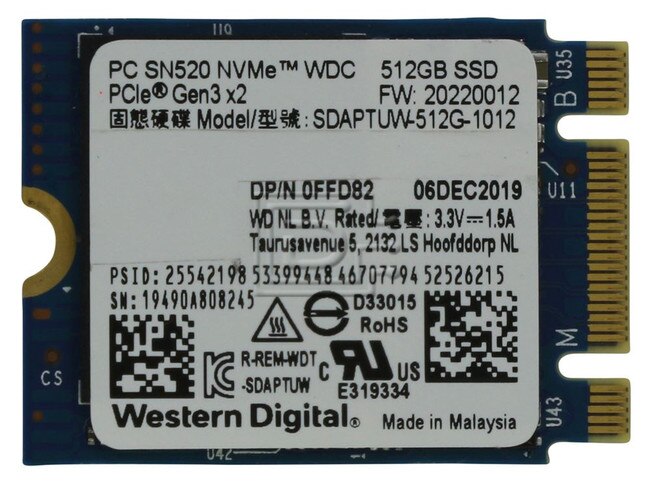 Western Digital SDAPTUW-512G-1012 0FFD82 FFD82 AB292881 400-BHRH PCIe NVMe M.2 Solid State Drive image 1