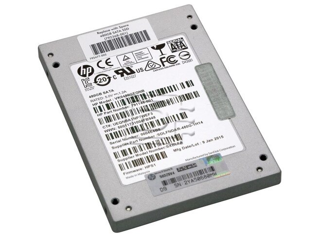 SANDISK SDLFODAR-480G VK0480GEQNB 792368-001 792243-001 791146-001 SDLFNDAR-480-1H14 SDLFNDAR-480 SATA Solid State Drive Image 1 image