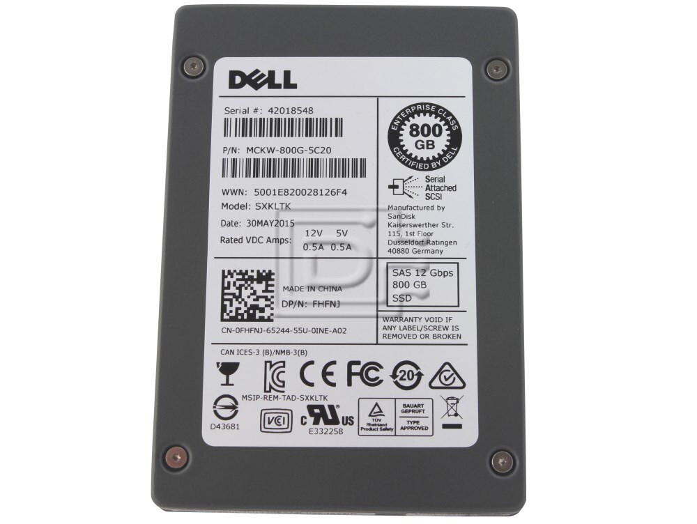 SANDISK SDLTMCKW-800G-5C20 FHFNJ 0FHFNJ SAS Solid State Drive Image 1 image