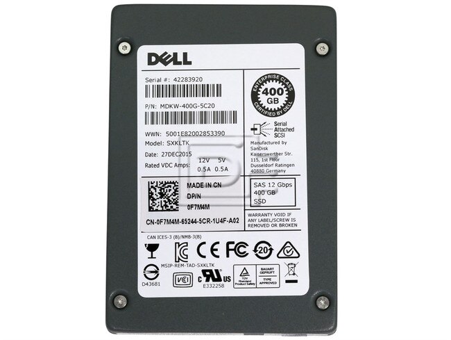 SANDISK SDLTMDKW-400G-5C20 T2TPF 0T2TPF F7M4M 0F7M4M Dell SAS SSD image 1
