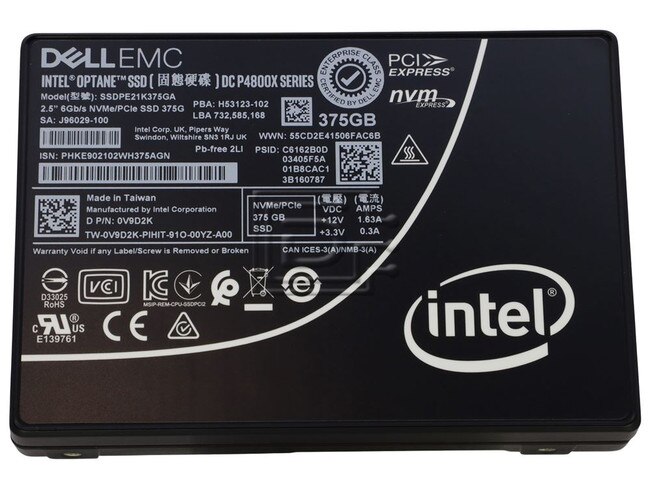 INTEL SSDPE21K375GA SSDPE21K375GA V9D2K 0V9D2K PCIe NVMe U.2 Solid State Drive Image 1 image
