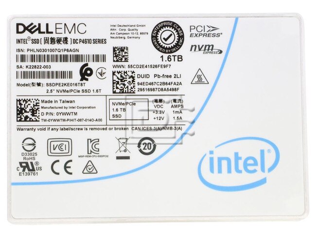 INTEL SSDPE2KE016T8T YWWTM 0YWWTM PCIe NVMe Solid State Drive Image 1 image