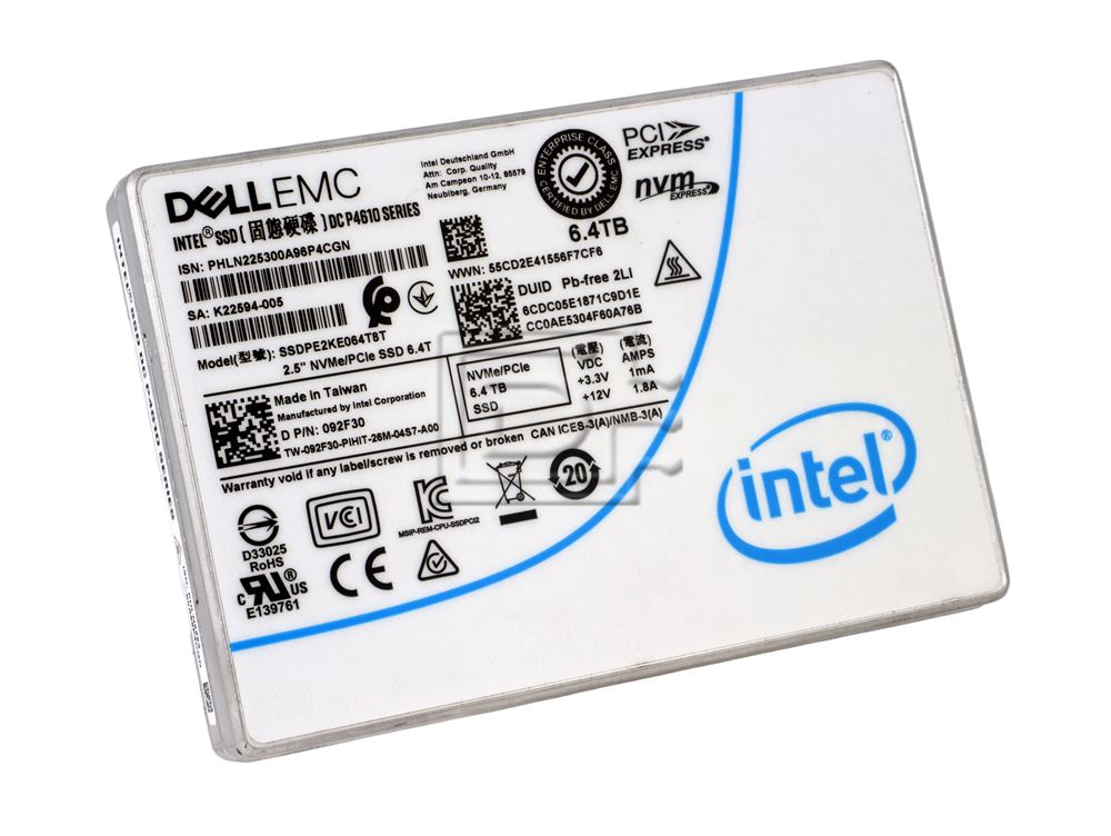 INTEL SSDPE2KE064T8T 92F30 092F30 329HG 0329HG Dell 6.4TB NVMe U.2 Mixed Use SSD Image 1 image