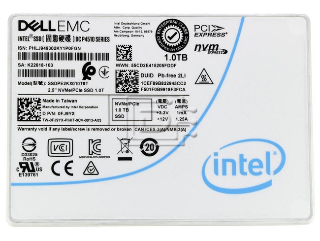 INTEL SSDPE2KX010T8T 008MW 0008MW FJ9YX 0FJ9YX PCIe NVMe Solid State Drive image 1
