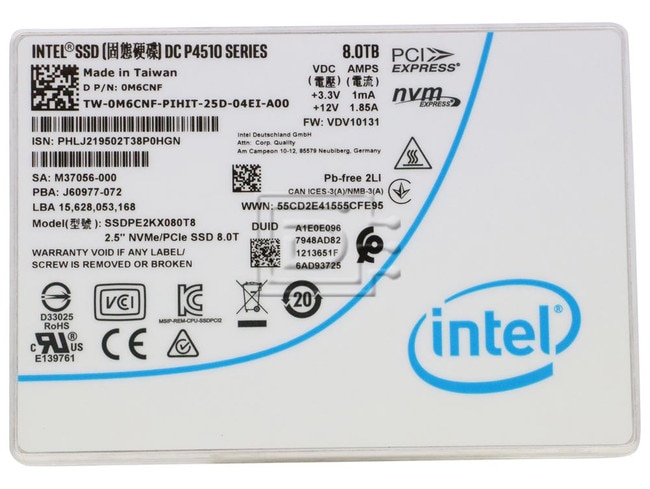 INTEL SSDPE2KX080T851 M6CNF 0M6CNF PCIe NVMe Solid State Drive Image 1 image