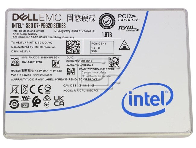 INTEL SSDPF2KE016T1E 082TVJ 82TVJ PCIe 1.6TB NVMe Solid State Drive Image 1 image