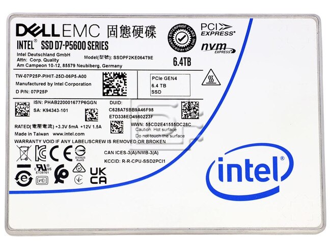INTEL SSDPF2KE064T9E 7P25P 07P25P PCIe 6.4TB PCIe Gen4 U.2 NVMe Solid State Drive Image 2 image