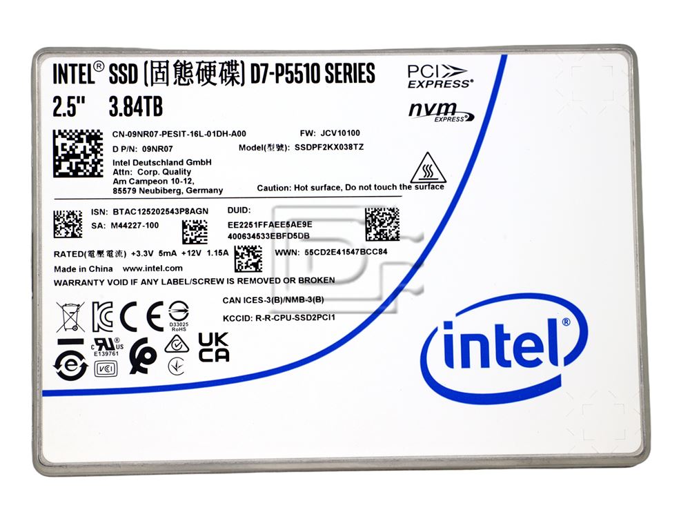 INTEL SSDPF2KX038TZ 9NR07 09NR07 D7-P5510 3.84TB PCIe 4.0x4 NVMe U.2 Solid State Drive SSD Image 2 image