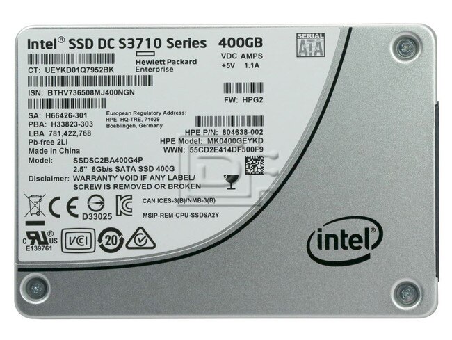 INTEL SSDSC2BA400G4P 804638-002 SSDSC2BA400G4 SSDSC2BA400G4P1 SSDSC2BA400G4-HPE SSDSC2BA400G401-HPE SATA Solid State Drive image 2