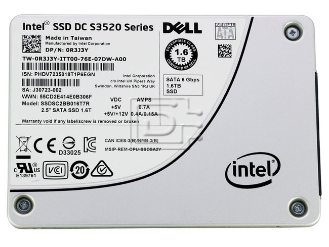 INTEL SSDSC2BB016T7R R3J3Y 0R3J3Y SATA Solid State Drive Image 1 image