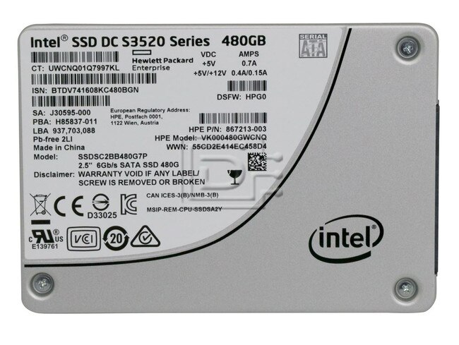 INTEL SSDSC2BB480G7P SSDSC2BB480G701 867213-003 SSDSC2BB480G7 SATA Solid State Drive image 2