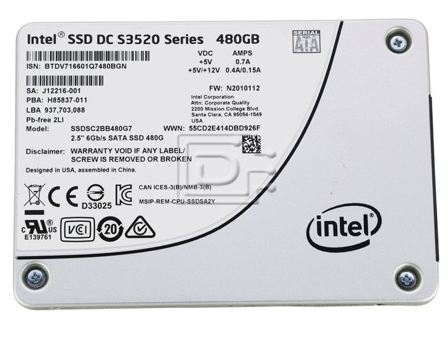 INTEL SSDSC2BB480G7 SATA Solid State Drive Image 1 image