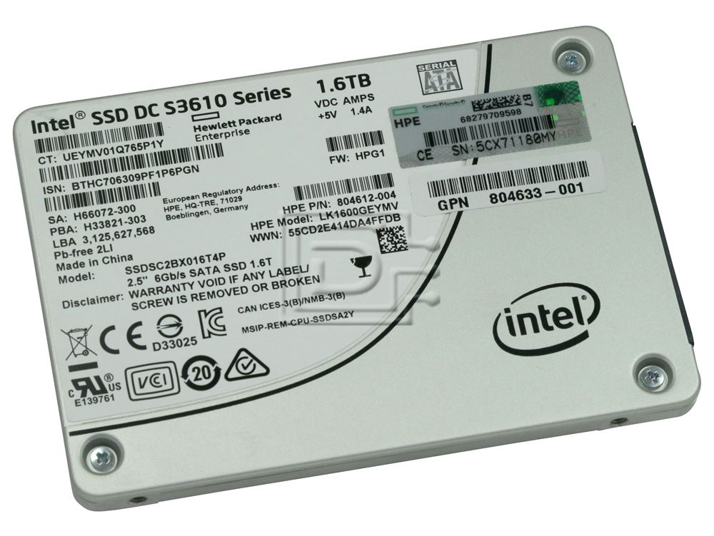 800gb Intel S3610 Intel DC S3610 Series SSDSC2BX016T4P HPE 804612