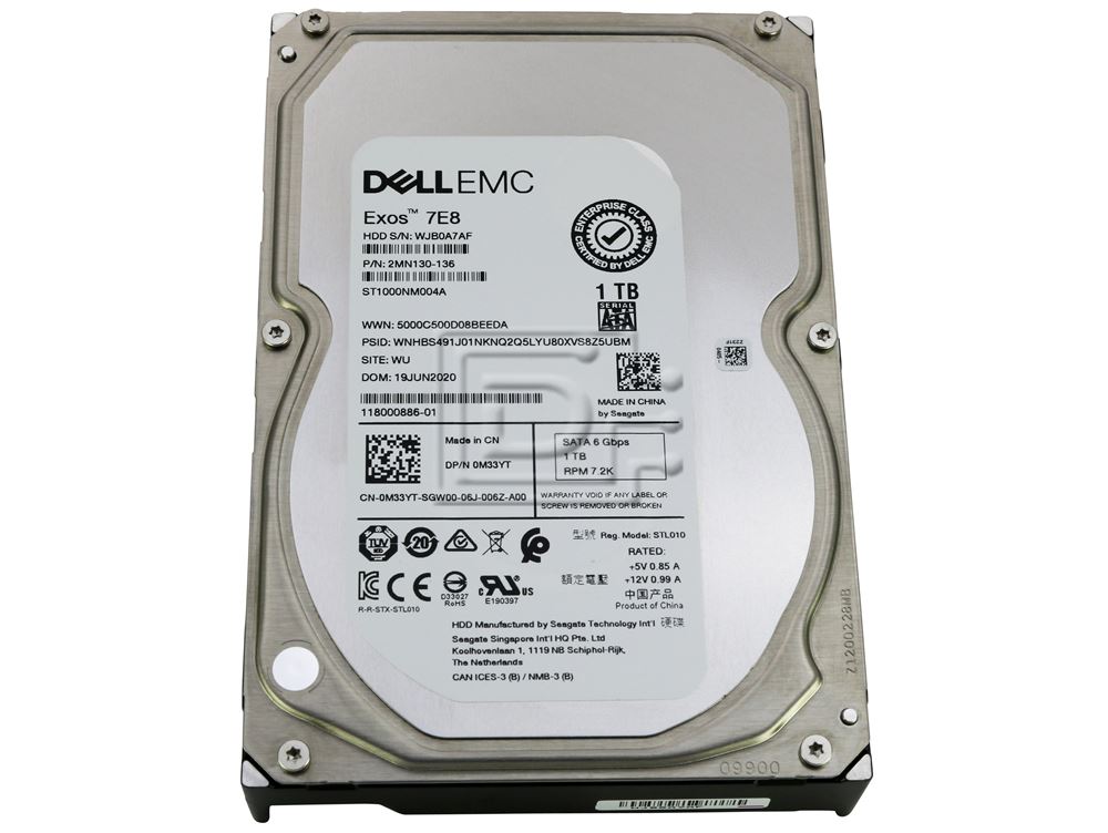 未使用 seagate3.0 Dell EMC M33YT / Seagate Exos 7E8 ST1000NM004A 1TB 3.5