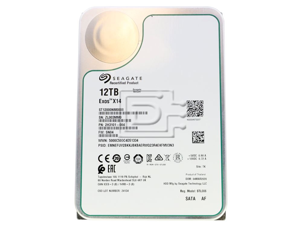 シーゲイト Exos X18 HDD(Helium)3.5inch SATA 6Gb/s 12TB 7200RPM 256MB 512E/4KN  ST12000NM000J