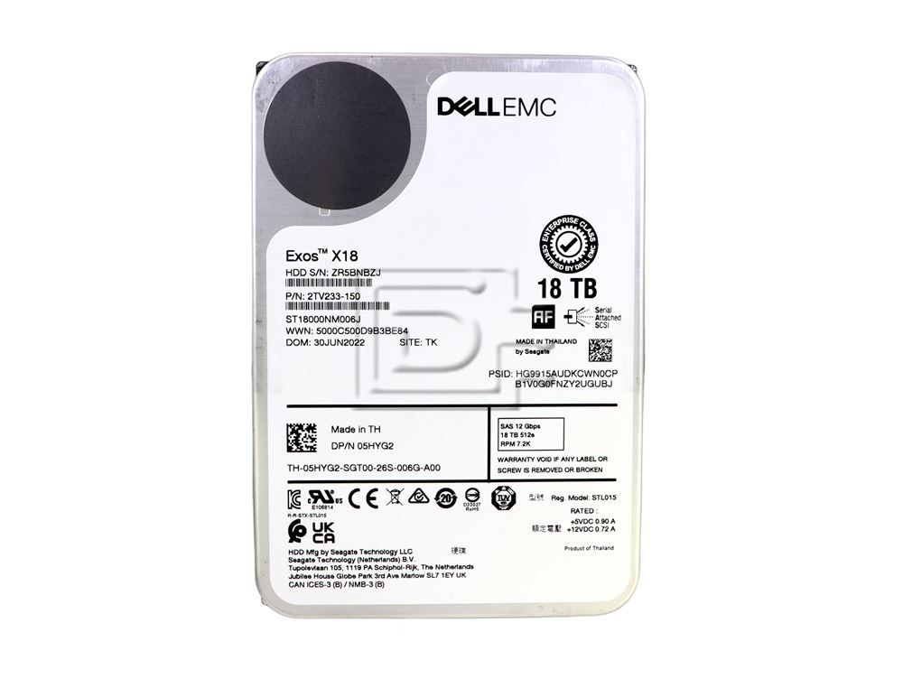 Seagate ST18000NM006J 5HYG2 05HYG2 18TB SAS 12Gbps 521e 7.2K Exos X18 HDD PowerVault ME4 ME5 Image 2 image