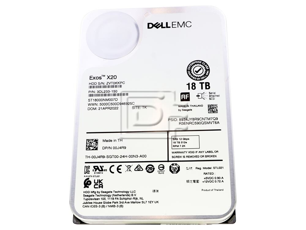 1fe-LXD 200 (2枚) Dell 0J4R9 / Seagate Exos X20 ST18000NM007D 18TB 3.5