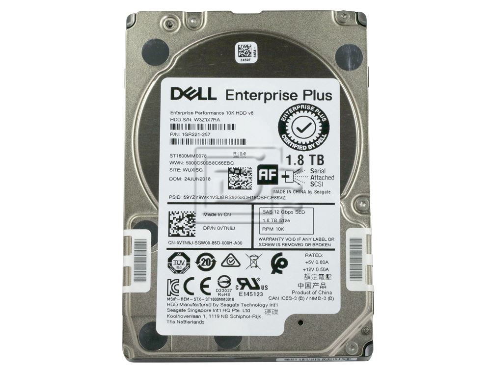 Dell Compellent Enterprise Plus Vtn9j Seagate St1800mm0078 1 8tb 2 5 12gbps 10k Rpm Emlc Enterprise Fips Sed Sas Hdd