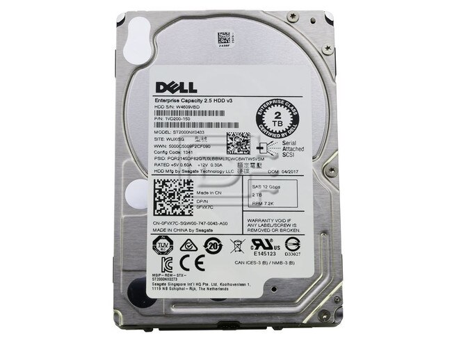 Seagate ST2000NX0433 FVX7C 0FVX7C 1VD200-150 SAS Hard Drive image 1