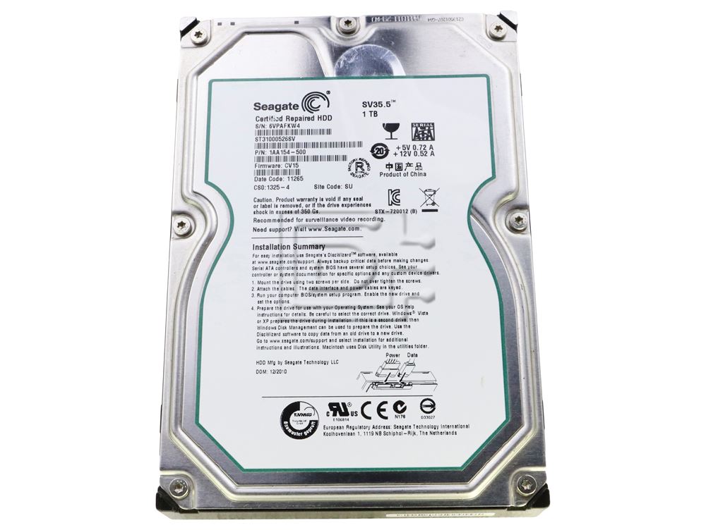 Seagate ST31000526SV 1AA154-500 Surveillance DVR SATA Hard Drive Image 1 image