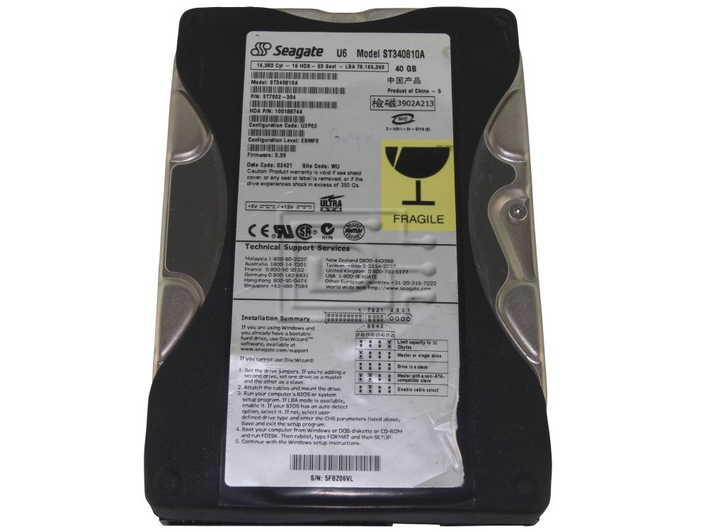 Seagate 40GB Ultra ATA / 100 IDE Hard Disk Drive ST340810A