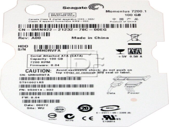 Seagate ST910021AS 0MN922 MN922 SATA Hard Drive image 2