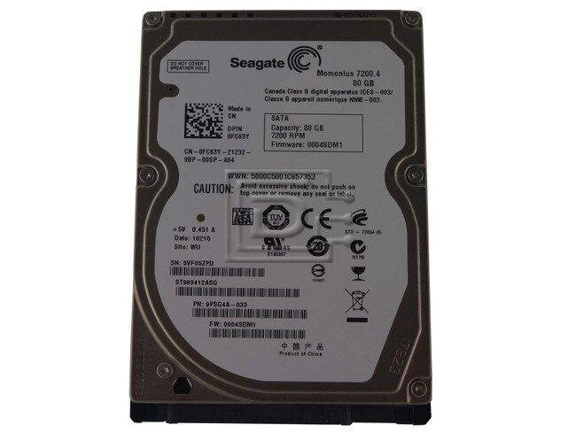 Seagate ST980412ASG FC63Y 0FC63Y SATA Hard Drive image 1