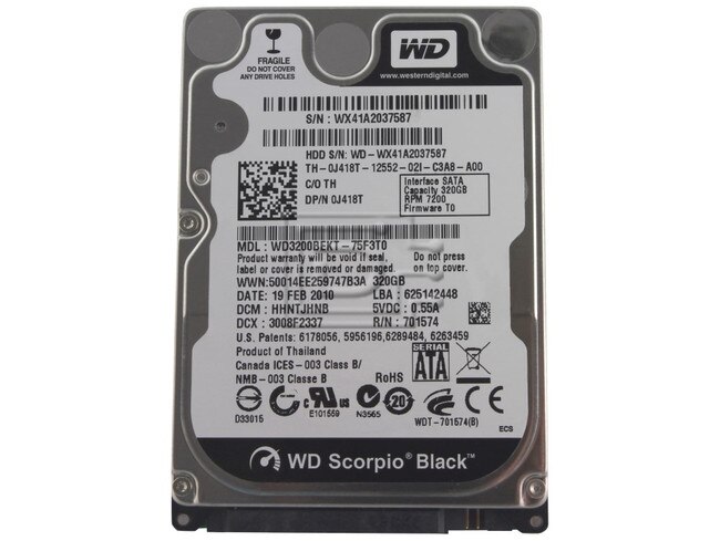 Western Digital WD3200BEKT W5Y3D 0W5Y3D J418T 0J418T 2.5" SATA Hard Drive image 1
