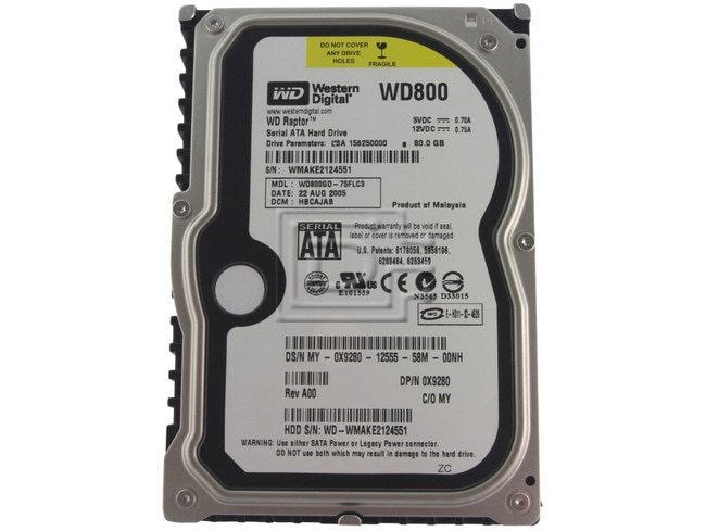 Western Digital WD800GD 0X9280 X9280 Raptor SATA Hard Drive image 1