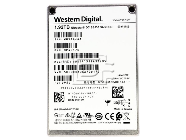 HGST WUSTR1519ASS205 ND1DV 0ND1DV 1.92TB SAS SED TCG FIPS SSD Image 2 image