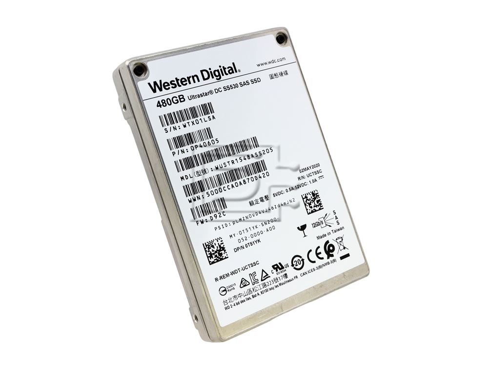 Western Digital WUSTR1548ASS205 T51YK 0T51YK 0P40605 480GB SAS SED TCG FIPS SSD Image 1 image