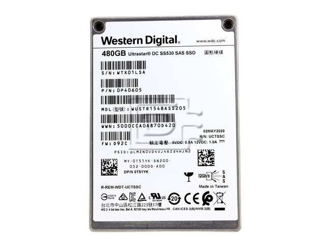 Western Digital WUSTR1548ASS205 T51YK 0T51YK 0P40605 480GB SAS SED TCG FIPS SSD Image 2 image