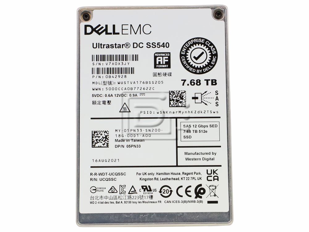 Western Digital WUSTVA176BSS205 0B42928 5PN33 05PN33 SAS Solid State Drive Image 1 image